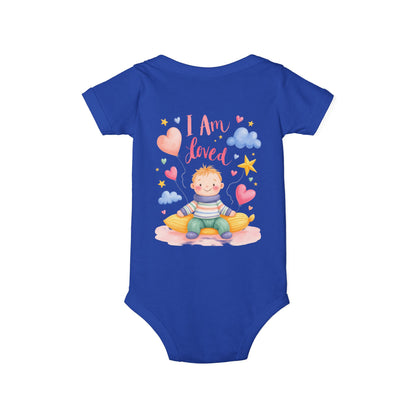 “I Am Loved” Baby Onesie – Cute Infant Bodysuit with Heart & Cloud Illustration