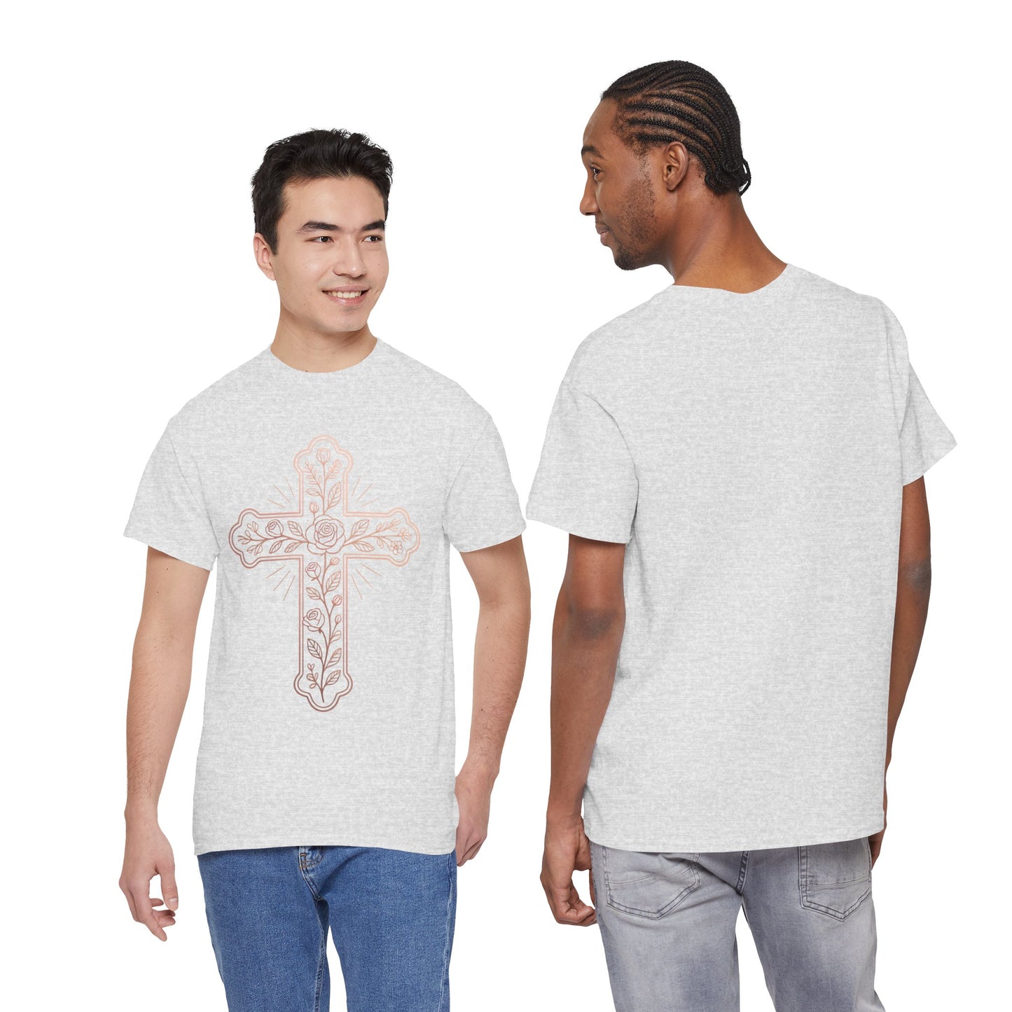 Floral Cross Tee – Delicate Pink Botanical Christian T-Shirt