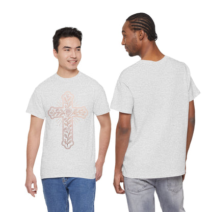 Floral Cross Tee – Delicate Pink Botanical Christian T-Shirt