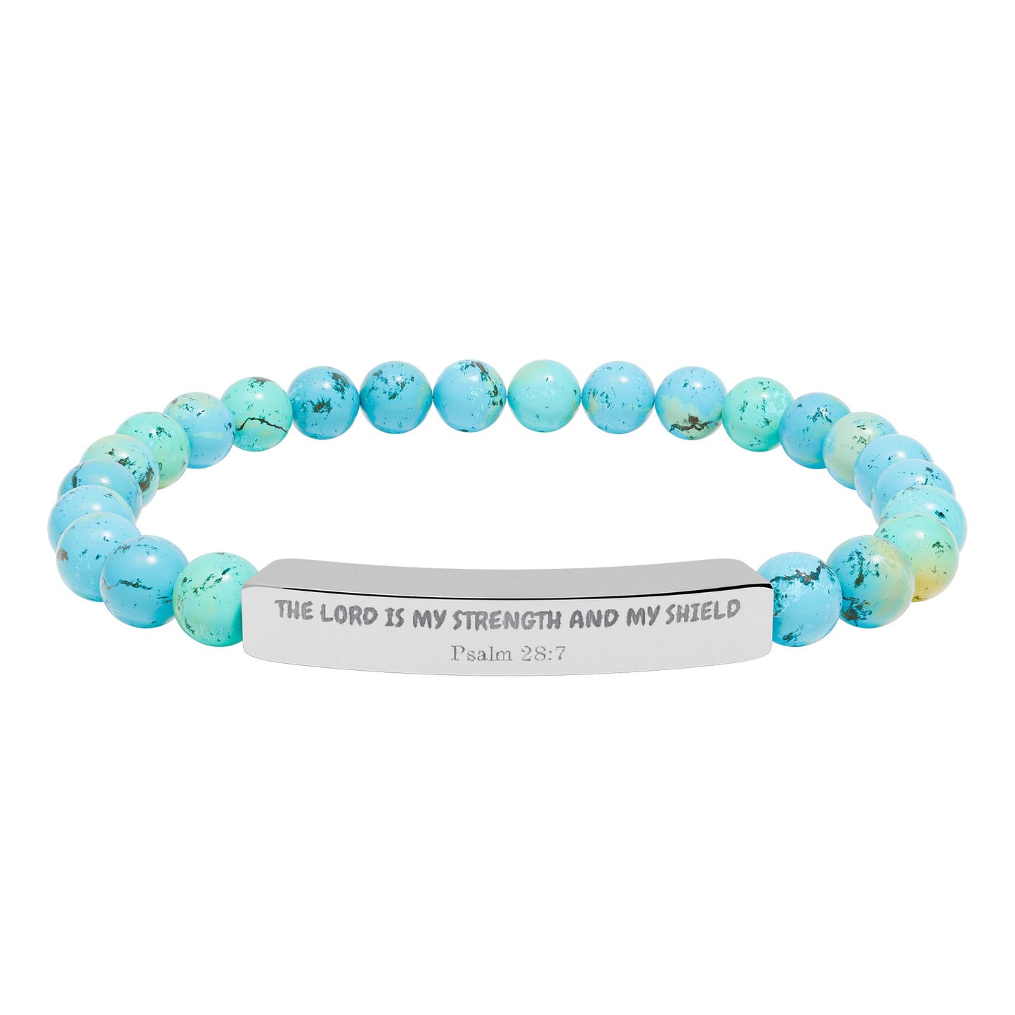 Engravable Natural Stone Bead Bracelet — Stretch Bar Gift