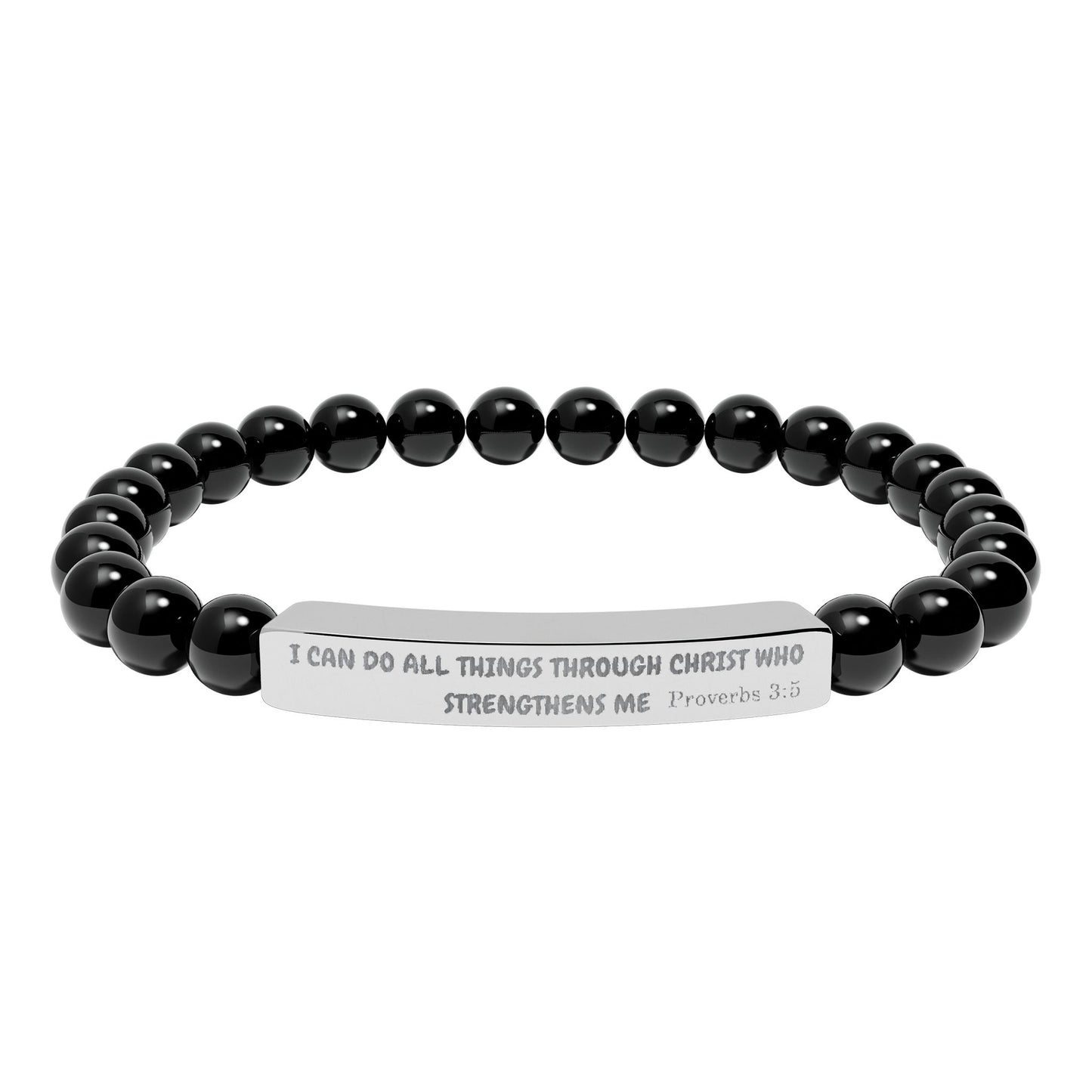 Engraved Natural Stone Stretch Bracelet — Inspirational Bar Bead Bracelet