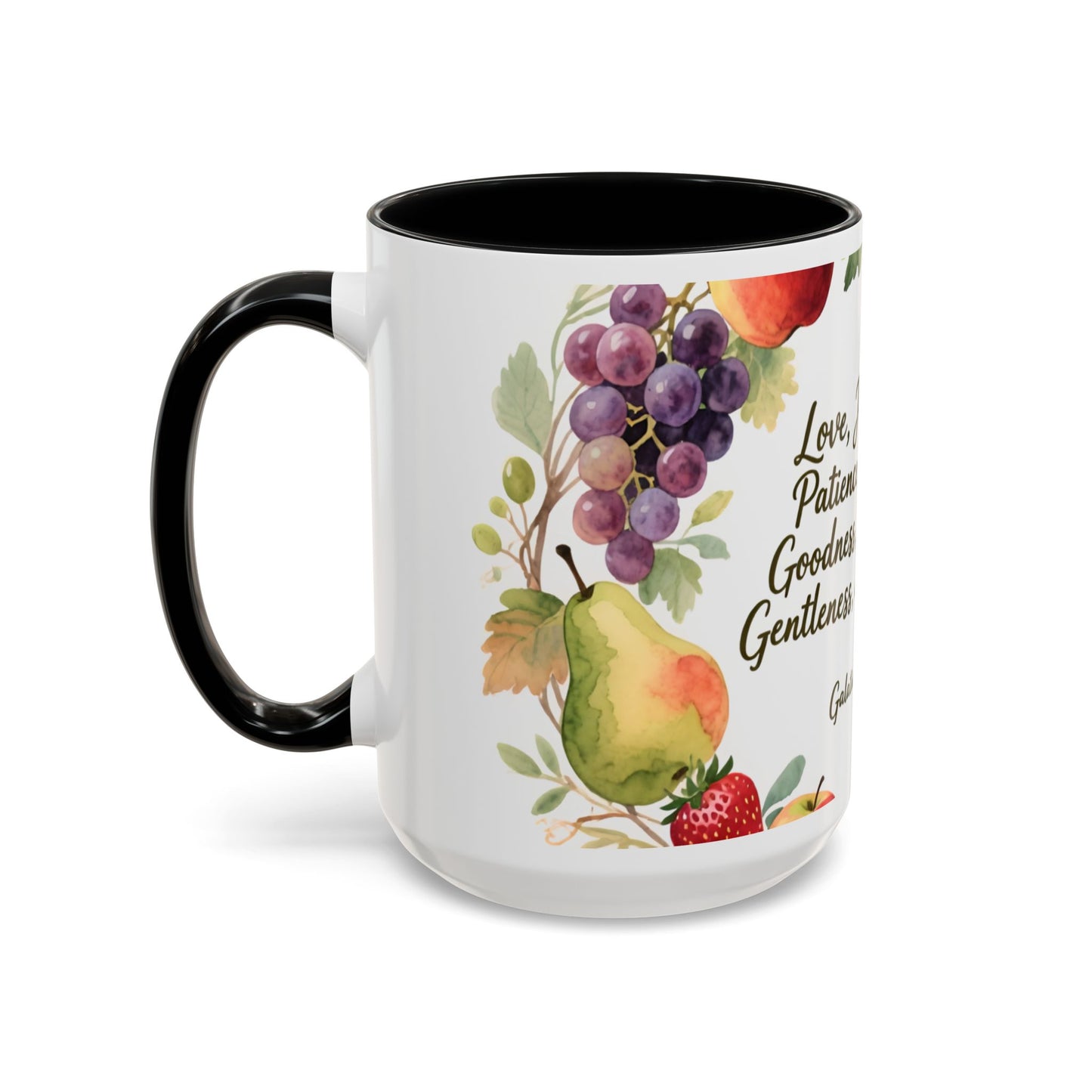 Christian Fruit of the Spirit Accent Coffee Mug — Galatians 5:22-23 Floral Scripture Design (11/15oz)