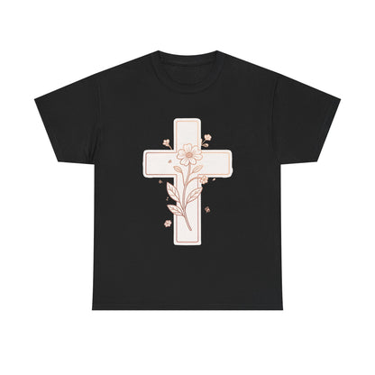 Floral Cross Tee — Delicate Bloom Christian T-Shirt