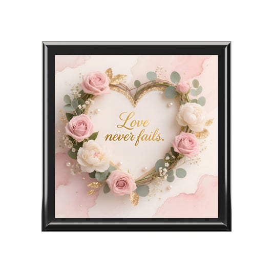 Jewelry Box - "Love Never Fails" Floral Heart Keepsake Box