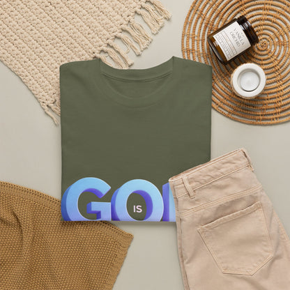 God Greater Gradient Tee — Soft Blue & Lilac Faith Shirt