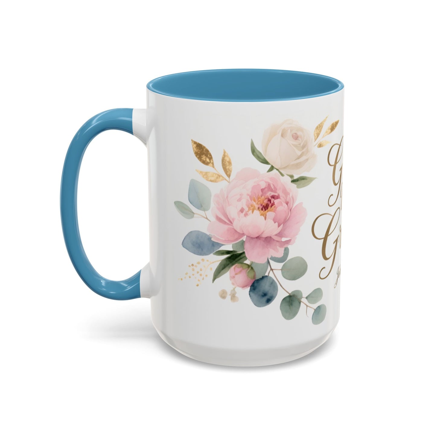 Grace Upon Grace Floral Coffee Mug — John 1:16 Scripture Accent Mug