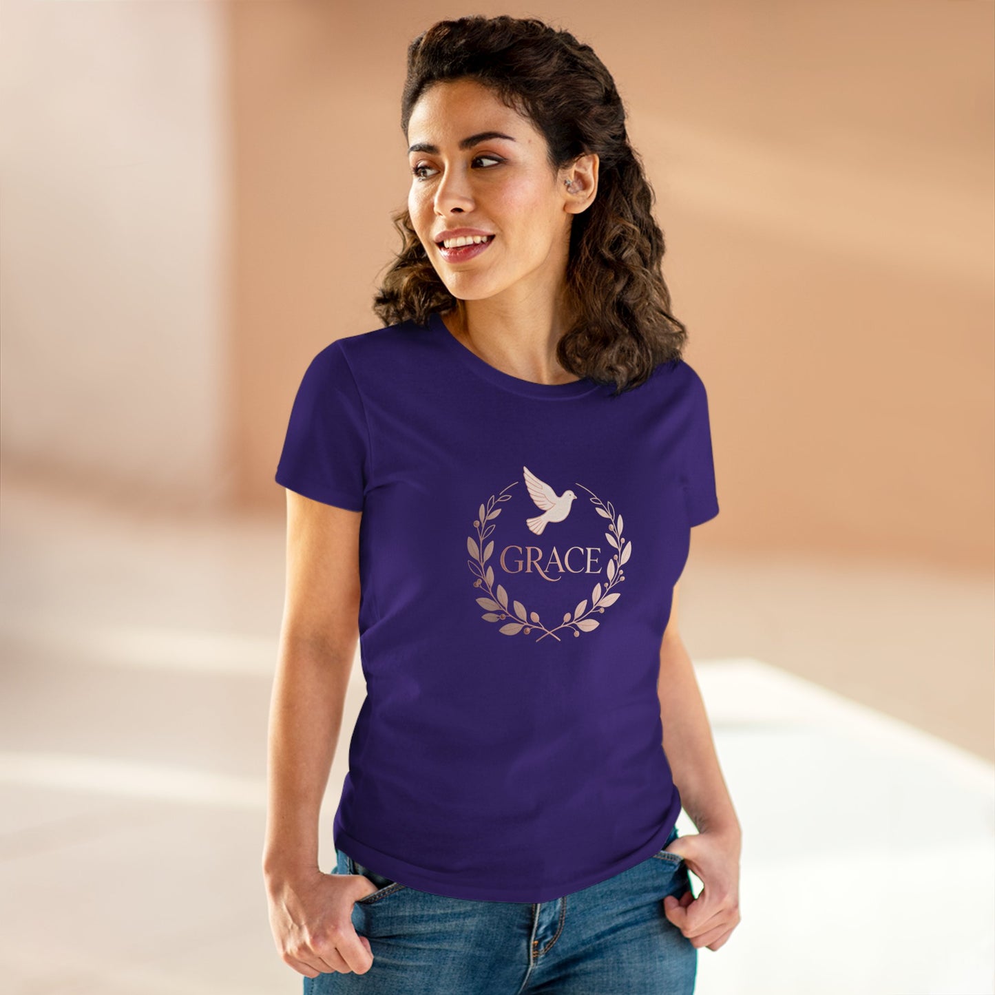 Graceful Dove Wreath Tee — Women's Rose-Gold Reminder Tee