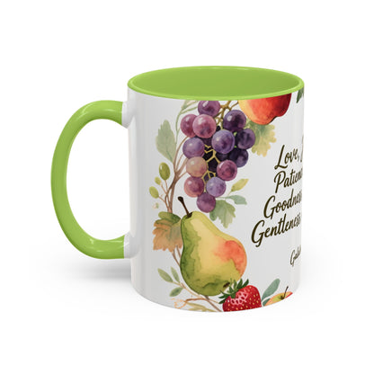 Christian Fruit of the Spirit Accent Coffee Mug — Galatians 5:22-23 Floral Scripture Design (11/15oz)
