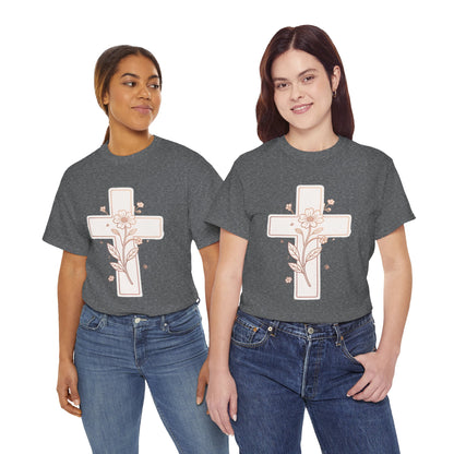 Floral Cross Tee — Delicate Bloom Christian T-Shirt