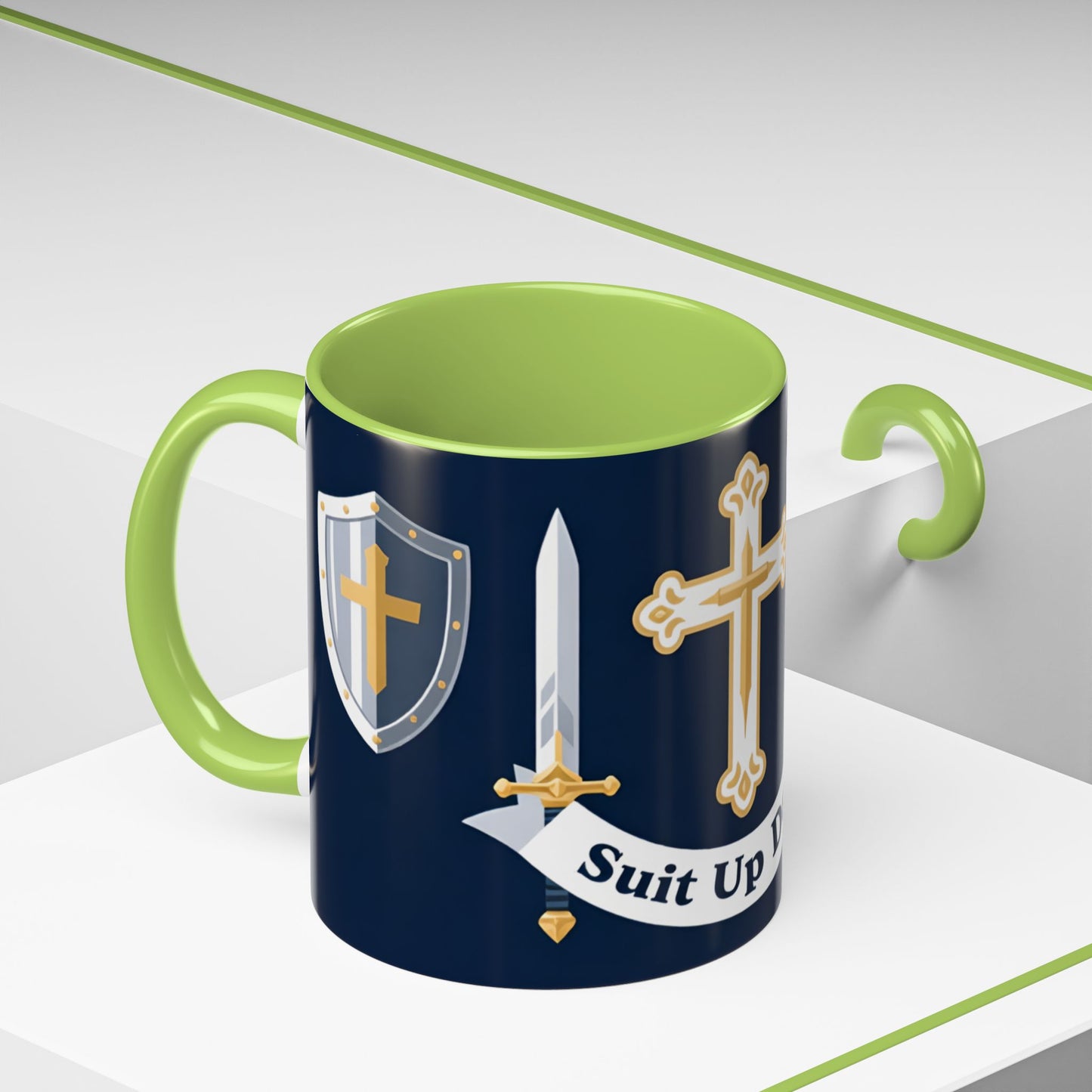 Christian Knight Coffee Mug — “Suit Up Daily” Accent Ceramic Mug