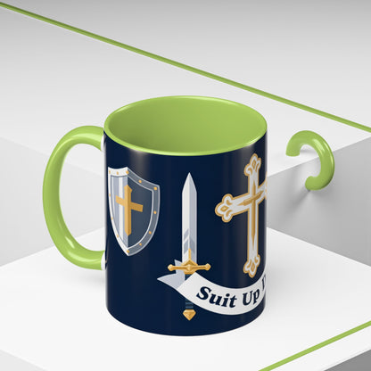Christian Knight Coffee Mug — “Suit Up Daily” Accent Ceramic Mug