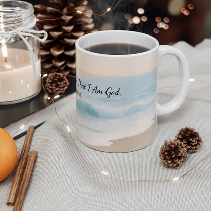 Be Still and Know Psalm 46:10 Ceramic Mug — Ocean Sunrise Faith Coffee Cup (11 oz)