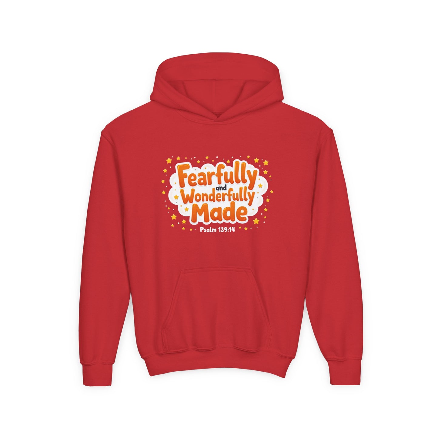 Youth Hoodie — "Fearfully & Wonderfully Made" Christian Kids Sweatshirt (Psalm 139:14)