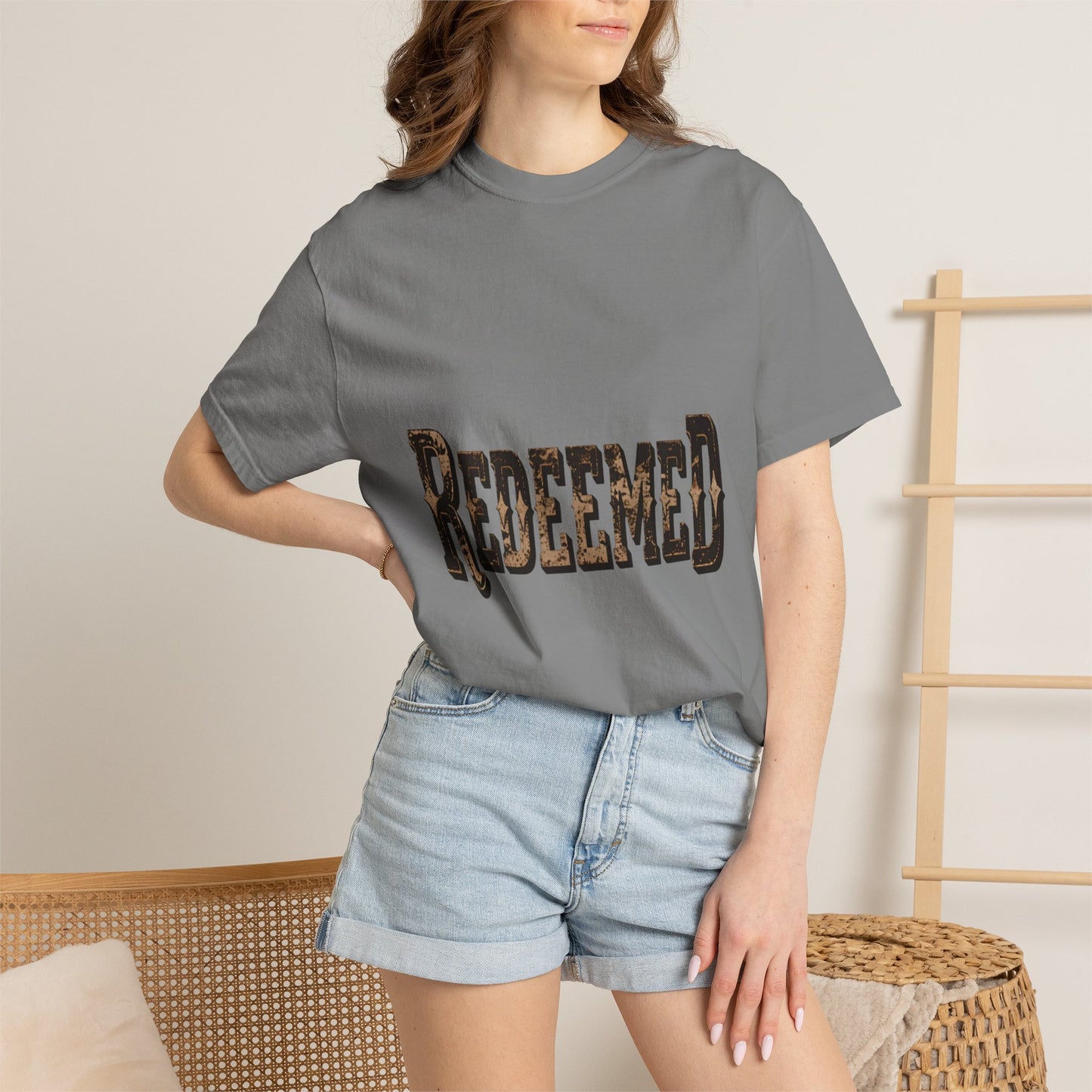 Garment-Dyed Statement Tee — Bold Single-Word Typographic Front