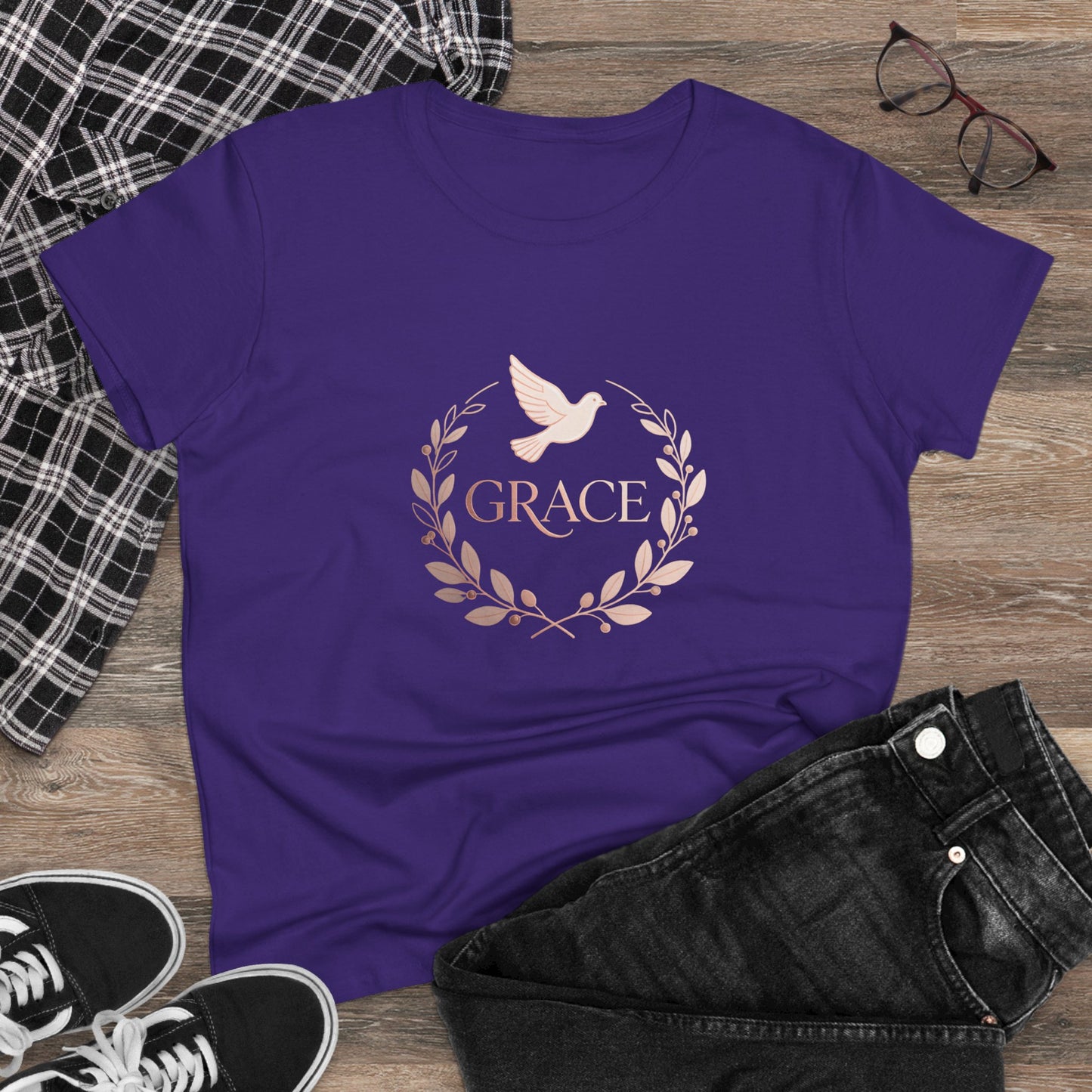Graceful Dove Wreath Tee — Women's Rose-Gold Reminder Tee