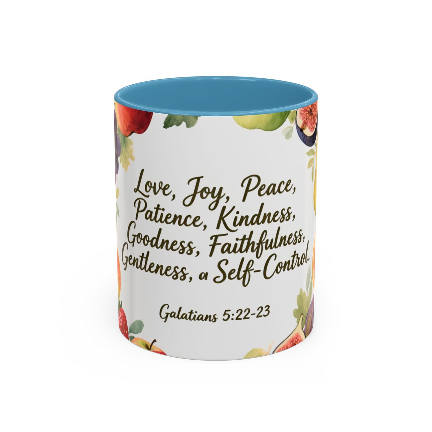 Christian Fruit of the Spirit Accent Coffee Mug — Galatians 5:22-23 Floral Scripture Design (11/15oz)