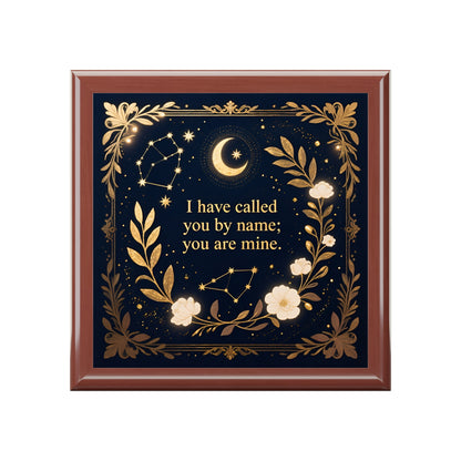 Keepsake Jewelry Box – 'I Have Called You By Name; You Are Mine' Gold Floral Moon Design
