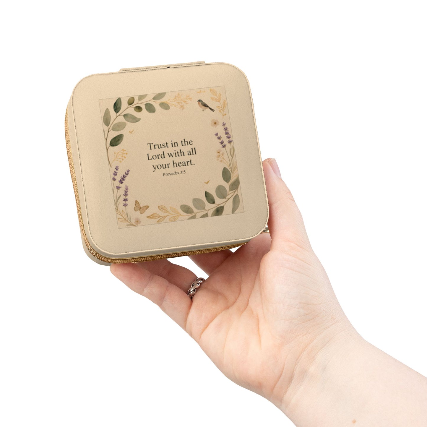 Floral Faith Jewelry Travel Case — 'Trust in the Lord with All Your Heart' Compact Organizer