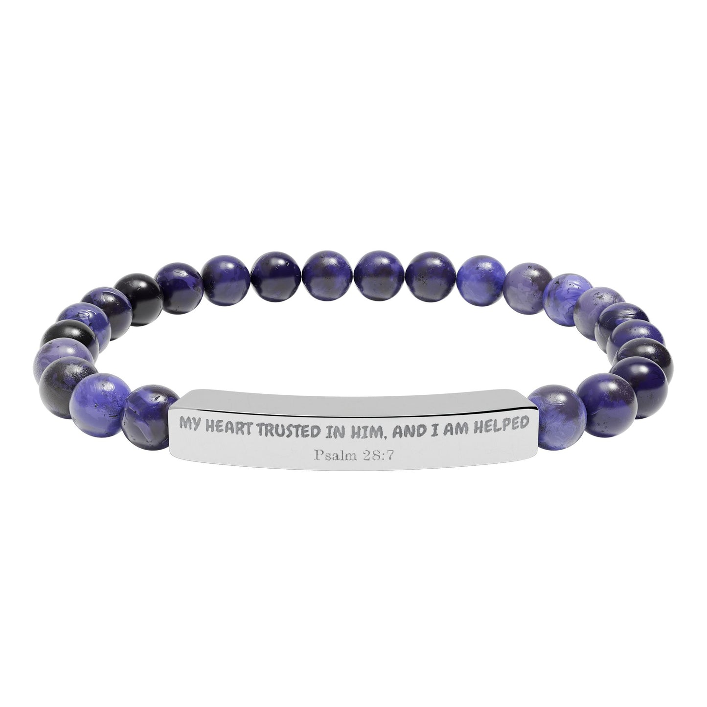 Engravable Natural Stone Stretch Bracelet — Personalized Bar Beaded Bracelet