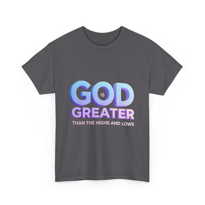 God Greater Gradient Tee — Soft Blue & Lilac Faith Shirt