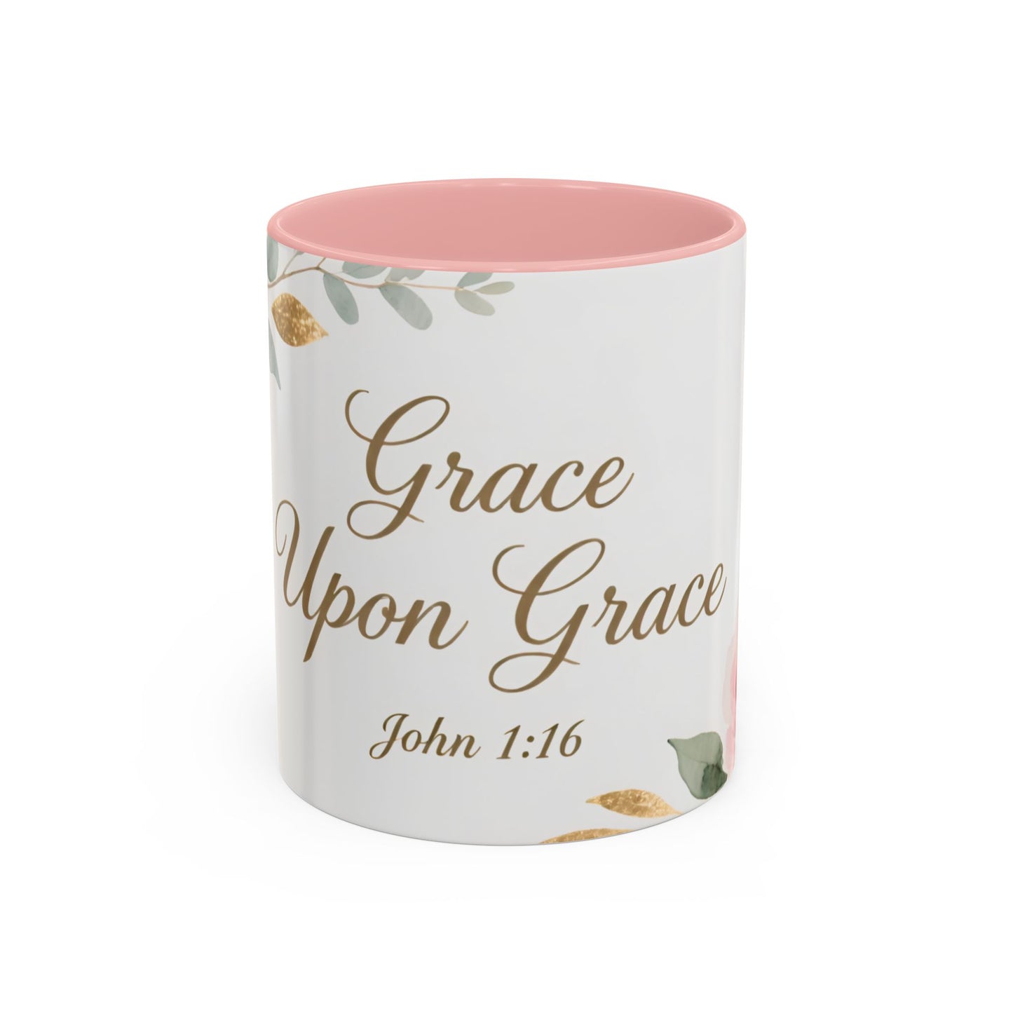Grace Upon Grace Coffee Mug — Floral John 1:16 Scripture Accent Mug