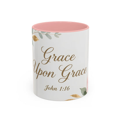 Grace Upon Grace Coffee Mug — Floral John 1:16 Scripture Accent Mug