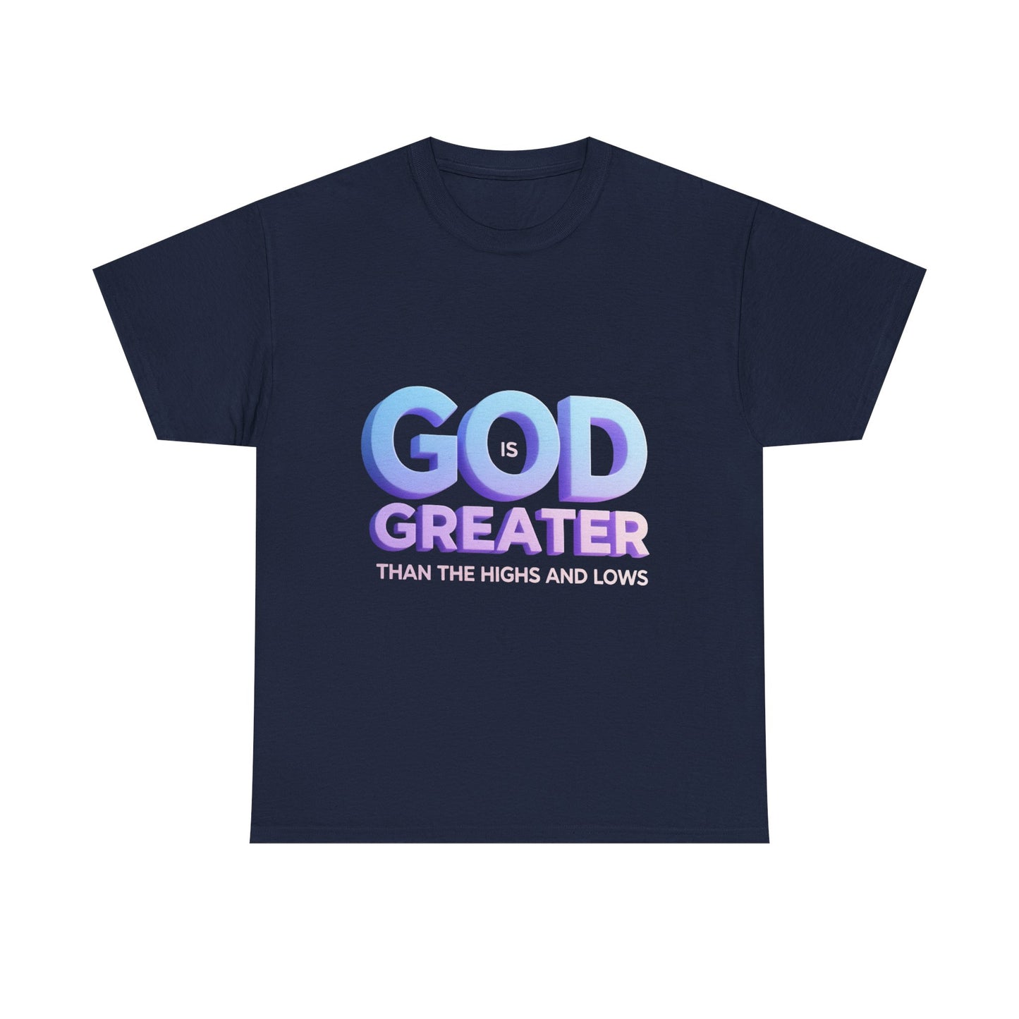 God Greater Gradient Tee — Soft Blue & Lilac Faith Shirt