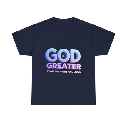 God Greater Gradient Tee — Soft Blue & Lilac Faith Shirt