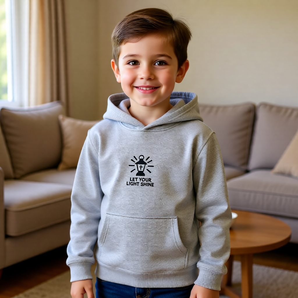 Kids Embroidered Hoodie - "Let Your Light Shine" Inspirational Fleece Pullover
