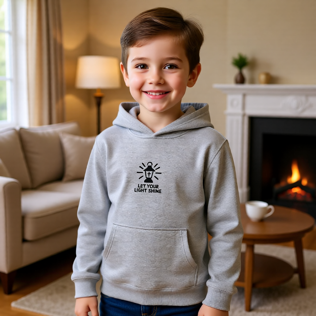 Kids Embroidered Hoodie - "Let Your Light Shine" Inspirational Fleece Pullover
