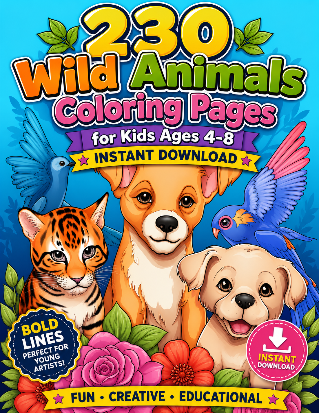 230 Wild Animals Coloring Pages Ages 4-8 Instant Download