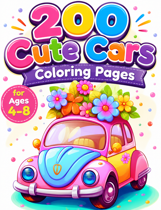 200 Cute Cars Coloring Pages for Ages 4–8 – Digital Download