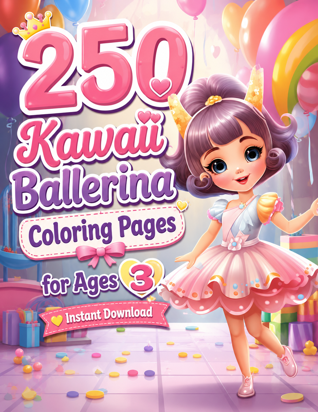 250 Kawaii Ballerina Coloring Pages for Ages 3  Instant Digital Download | Printable PDF | 8.5 x 11 Inches