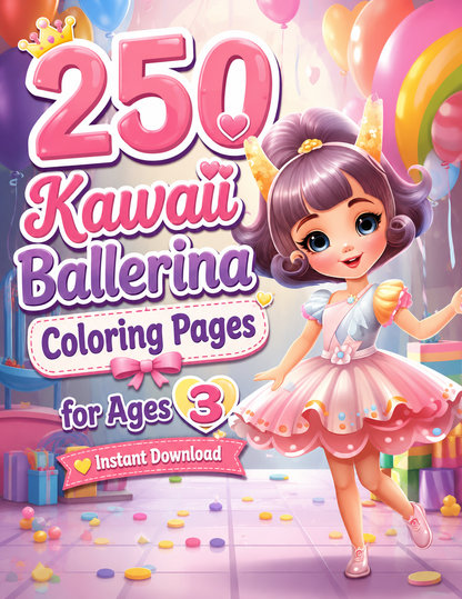 250 Kawaii Ballerina Coloring Pages for Ages 3  Instant Digital Download | Printable PDF | 8.5 x 11 Inches