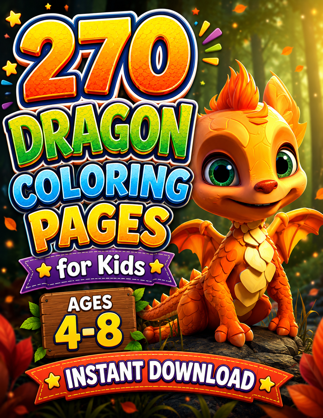 270 Dragon Coloring Pages for Kids Ages 4–8 | Instant Download