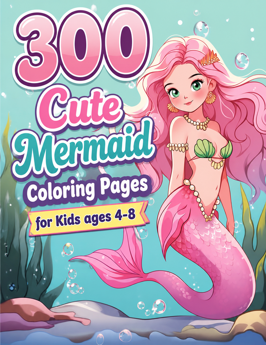 300 Cute Mermaid Coloring Pages for Kids Ages 4–8  Instant Digital Download | Printable PDF | 8.5 x 11 Inches