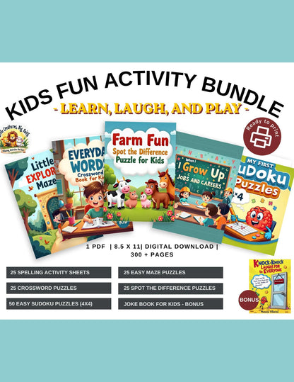 Kids Activity Bundle Printable – 300+ Pages of Fun Learning Activities for Ages 5–8