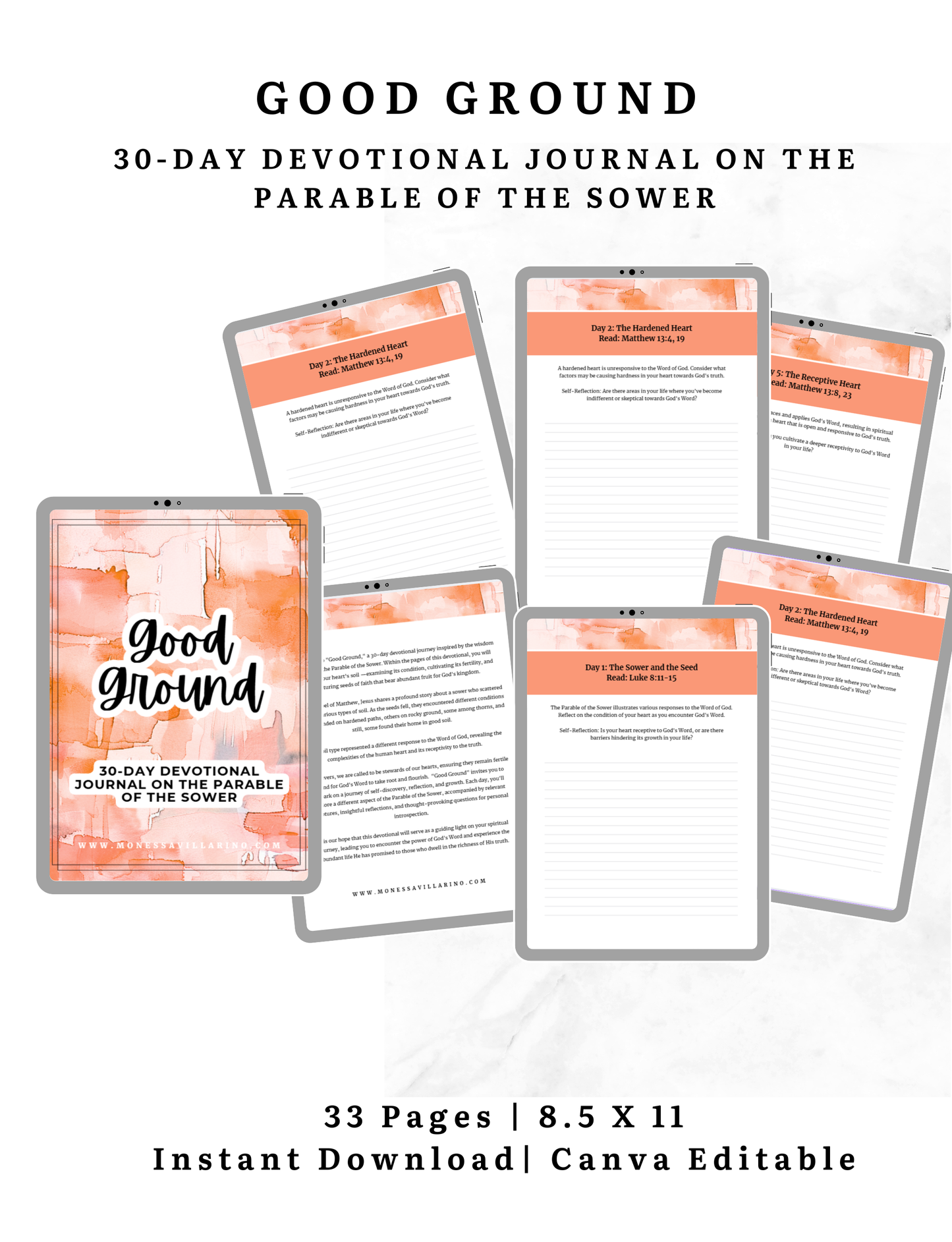 Good Ground: 30-Day Devotional Journal on the Parable of the Sower | 8.5 X 11 Canva Editable
