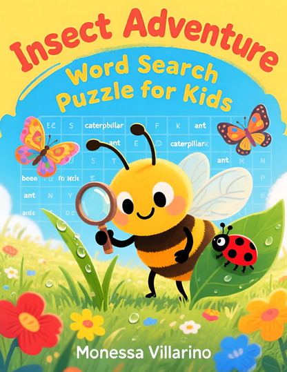 Insect Adventure Word Search Puzzle for Kids 64 Pages 8.5 x 11 Digital Download