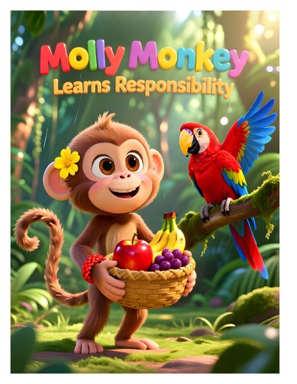 Molly Monkey Learns Responsibility Children's Bedtime Stories 8.5 X  11 Digital Download