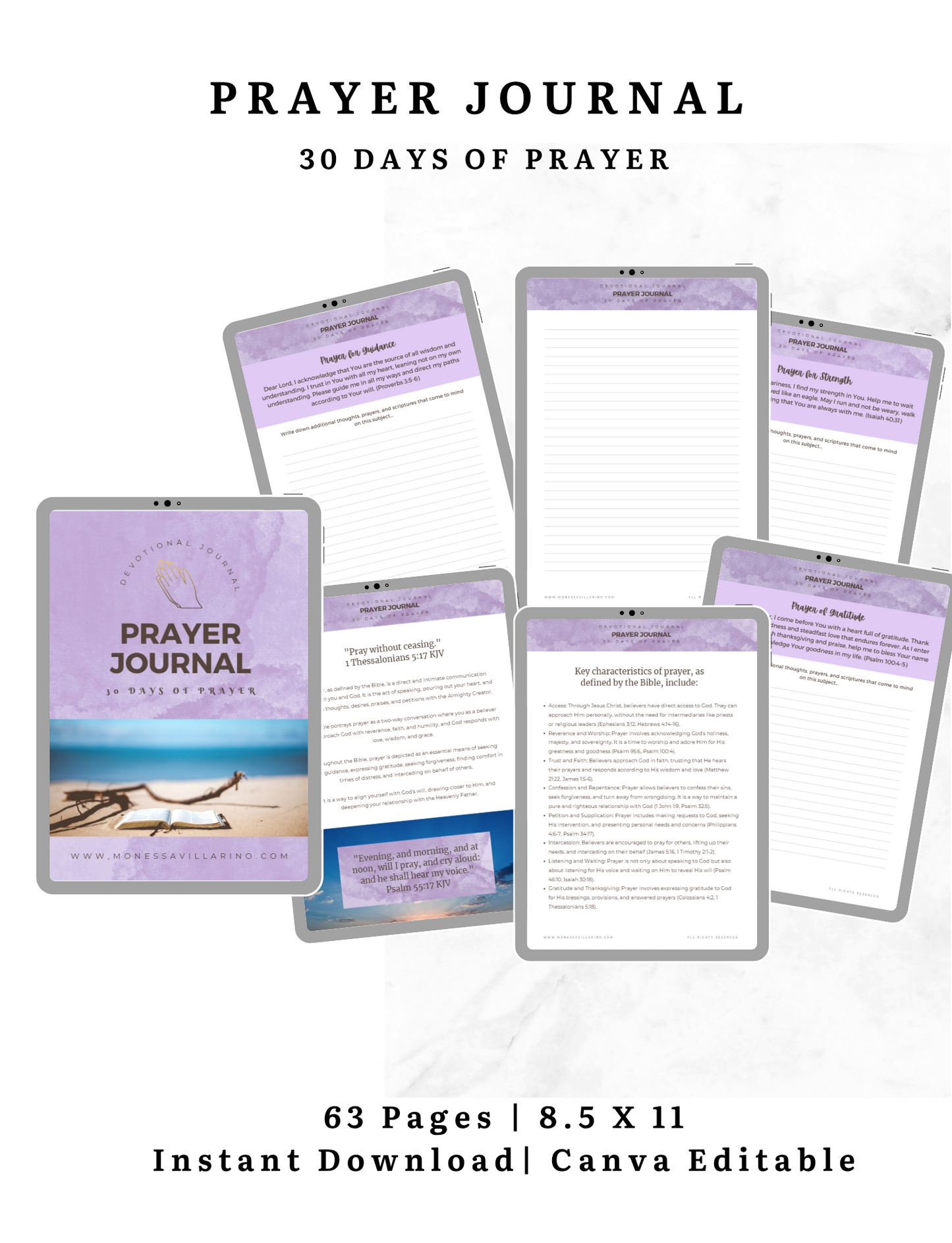 Prayer Journal: 30 Days of Prayer Inspired by the Biblical Encouragement to "Pray Without Ceasing" | Ebook 8.5 x 11 Instant Download