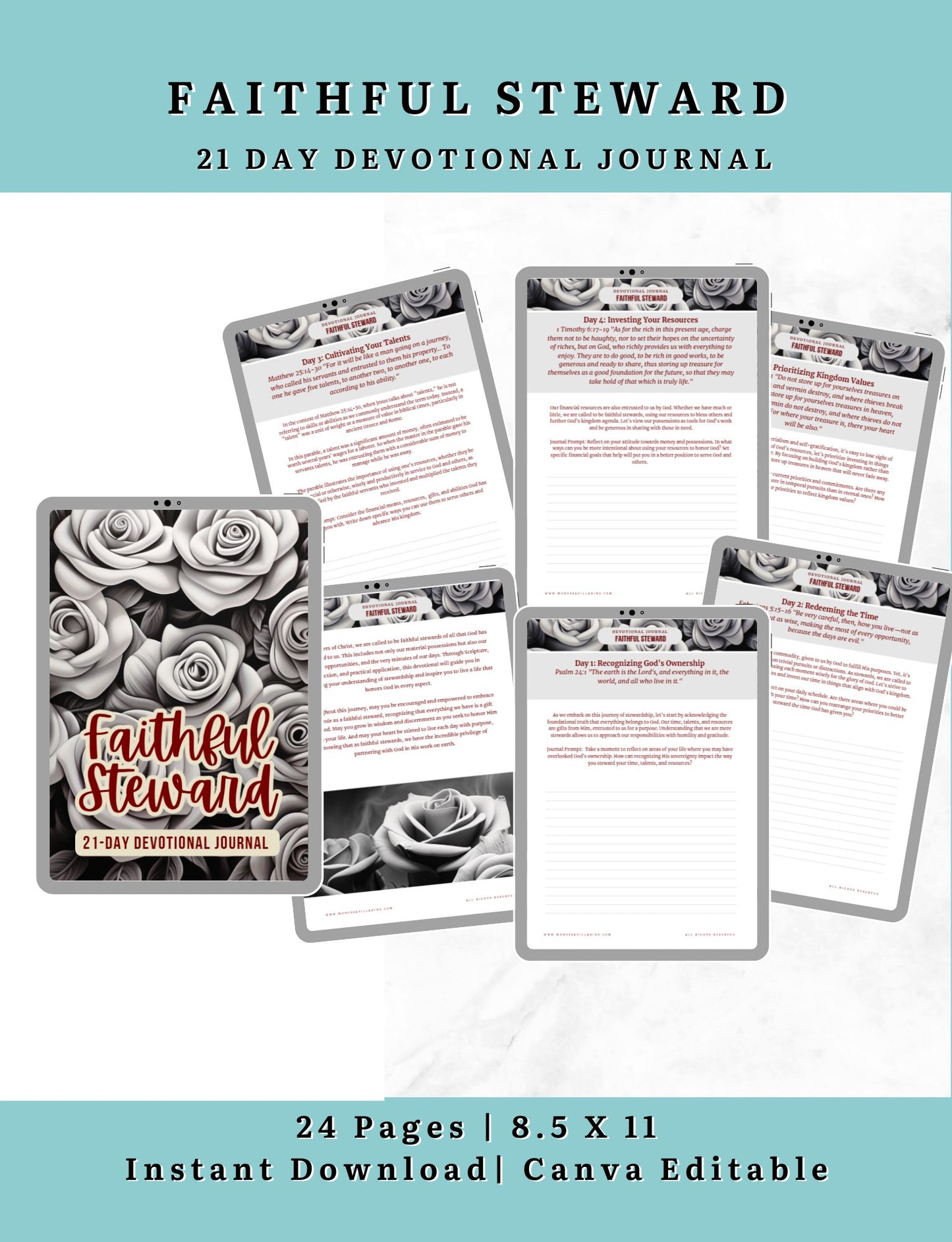 Faithful Steward 21-Day Devotional Journal | Ebook 8.5 X 11 Canva Editable