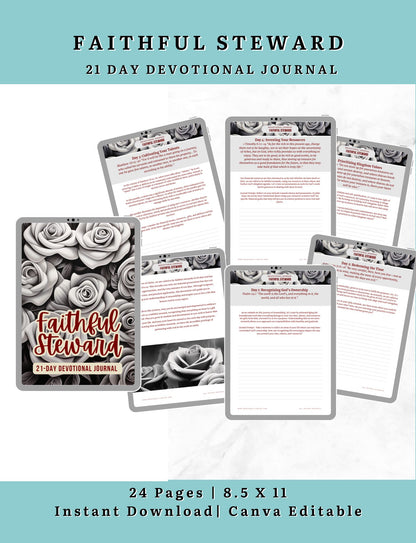Faithful Steward 21-Day Devotional Journal | Ebook 8.5 X 11 Canva Editable