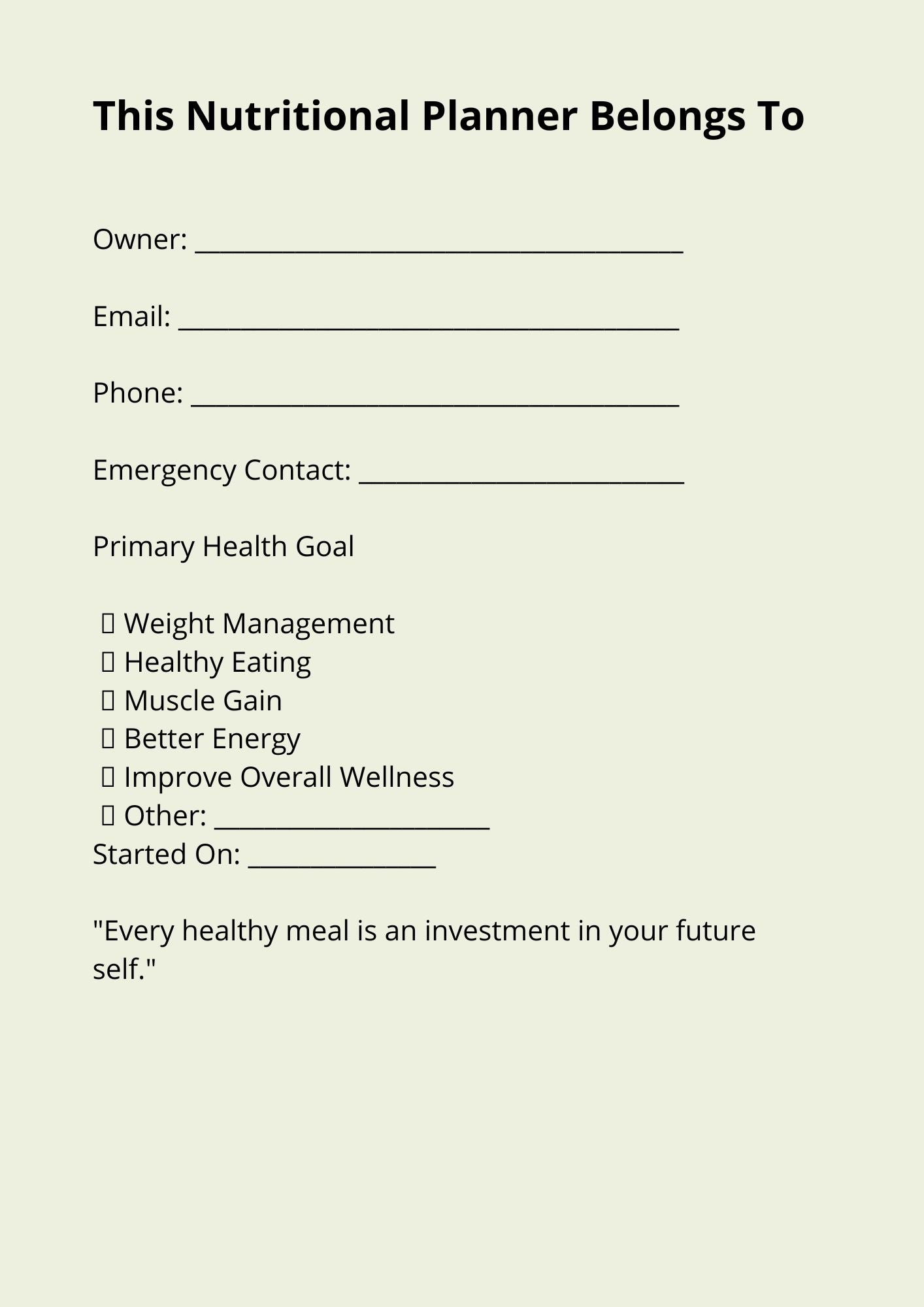 Nutrition Planner  Wellness Starts Within
