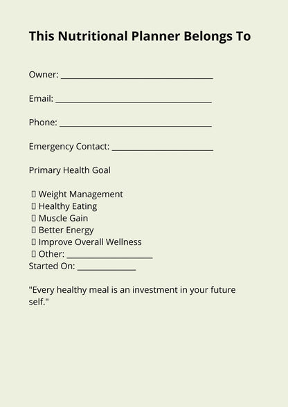 Nutrition Planner  Wellness Starts Within