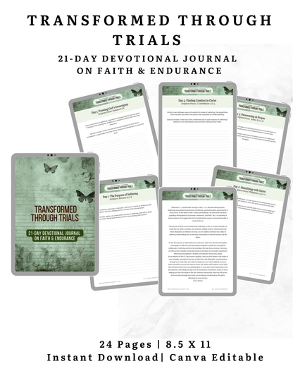 Transformed Through Trials 21-day devotional journal on faith & endurance | 8.5 X 11 Instant Download