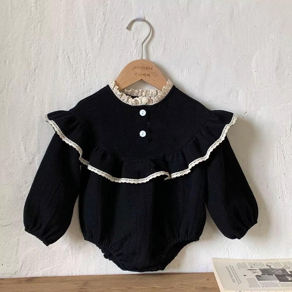 RoyalBloom – Lace Ruffle Romper for Baby Girls
