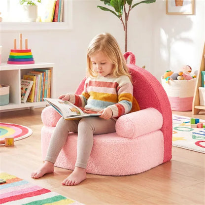 Red Kids Sofa Soft Teddy Fleece Foam Couch 690836f113b2aab34b938a3d1ee25c6e