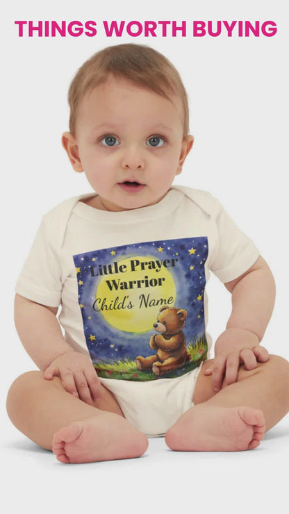 Infant One-Piece — 'Little Prayer Warrior' Bear Baby Bodysuit (Personalize Name)